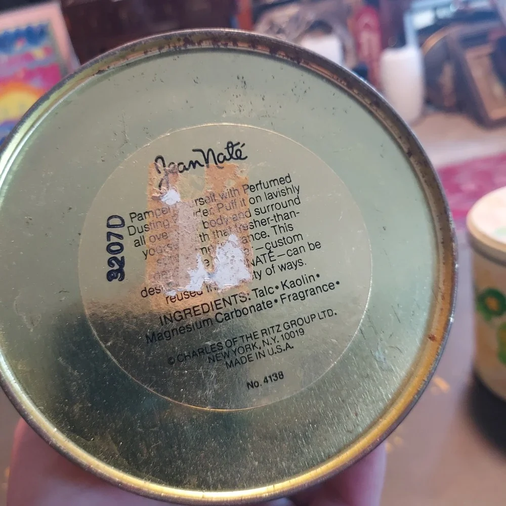 Vintage Jean Nate Butterfly Dusting Powder Tin Charles of the Ritz 5x4 Retro 70s